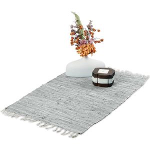 Relaxdays Vloerkleed katoen - karpet - voor binnen- tapijt - div. groottes - effen - grijs - 60x90cm