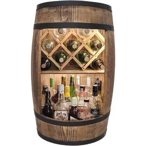 Decoratieve Vat-bar met Ledverlichting en Inklapbaar Wijnrek - Houten Barkast voor Wijn, Whisky en Bier