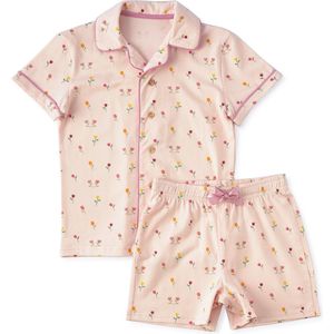 Little Label Pyjama Meisjes Maat 110-116 - roze - Zachte BIO Katoen - Shortama - 2-delige zomer pyama meisjes - Gebloemd