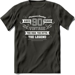 90 Jaar Legend T-Shirt | Zilver - Wit | Grappig Verjaardag en Feest Cadeau | Dames - Heren - Unisex | Kleding Kado | - Donker Grijs - 3XL