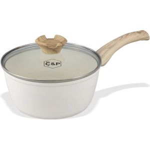 BY C&P© Go Ivory Steelpan met Deksel 18 CM Creme Wit 0,56 KG - Geschikt voor Inductie/Gas/Elektrisch Koken - Uniek Design Steelpan - Keramische Anti Aanbaklaag - 100% PFAS Vrij - Handgreep blijft Koel - Vaatwasser en Oven Geschikt - 7 Jaar Garantie