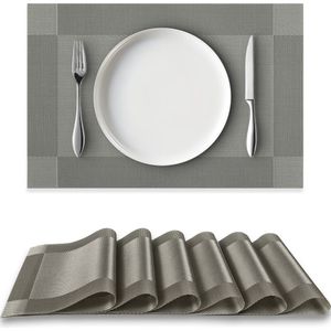 Loti Living Placemats 6 Stuks – Placemats Kunststof – Placemats Plastic - Onderlegger -30x45cm – Metallic grijs