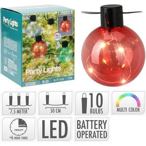 Party Lights Ketting 10 lampen met 5 LED's INCL Timer - Meerkleurig -7,5 Meter