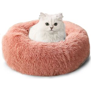 CALIYO Hondenmand Donut - Kattenmand 50 cm- Fluffy Hondenkussen - Geschikt voor honden/katten tot 30 cm - Roze