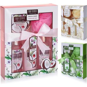 BRUBAKER Cosmetics Bad- en Doucheset Kokos- en Aardbeiengeur- Cadeautip Vrouw - Cadeau Idee - 5-delige Cadeauset - Moederdag cadeautje