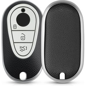 kwmobile autosleutelhoes geschikt voor Mercedes Benz 3-knops autosleutel smart - TPU beschermhoes in zilver / zwart - Autosleutelcover