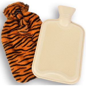 Discountershop Warmwaterkruik met Zachte Hoes voor Kinderen - Oranje & Zwart Streepjes - 1.75L - 33x20x1.5 cm - Max. 40 Graden - Gezondheid en Comfort