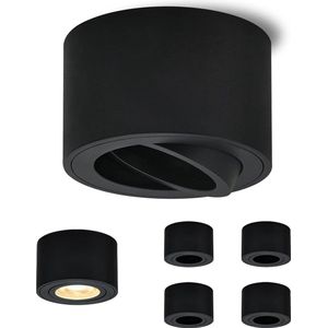 Opbouwspot draaibaar ultraplat plafondlamp-badkamer Ø 80 x 50 mm-aluminium matzwart-LEDmodules 6 stuks