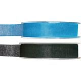 Satijn sierlint pakket - zwart/blauw - 1,5 cm x 20 meter - Hobby/decoratie/knutselen - 2x rollen