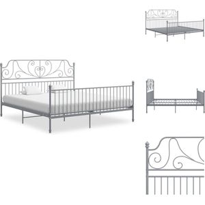 vidaXL Metalen bedframe - Grijs - 206 x 184 x 131 cm - Massieve constructie - Inclusief lattenbodem - Montage vereist - Bed