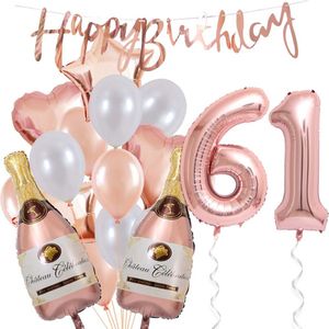 61 Jaar Verjaardag Cijferballon 61 - Feestpakket Snoes Ballonnen Pop The Bottles - Rose White Versiering