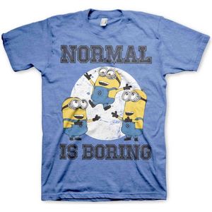 Minions Heren Tshirt -2XL- Normal Life Is Boring Blauw