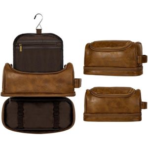 RHYTHMFLAME Travel Organizer - PU leer Bag - Reis Toilet Tas - Cosmetica Organizer - Packing Cube - Bagage Tasje - Koffer Tas - Travel Bag - Toilettas Heren/Dames - Bruin
