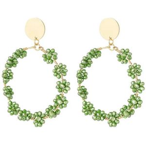 Earrings with bunches of flowers Green & Gold Copper - Yehwang - Oorringen - 4,50 x 5,50 cm - Goud/Groen