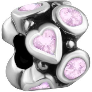 Quiges - 925 - Zilveren - Bedels -Sterling zilver - Beads - Zirkonia Roze Kraal Charm - Geschikt – voor - alle bekende merken - Armband Z617