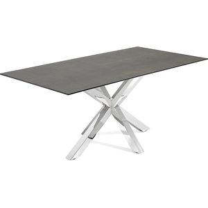 Kave Home - New Argo Tafel 200x100, inox, porselein Iron Moss