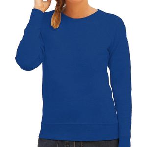 Blauwe sweater / sweatshirt trui met raglan mouwen en ronde hals voor dames - blauw - basic sweaters 2XL (44)
