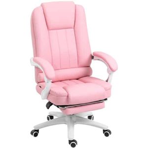 Comfortabele Ergonomische Bureaustoel met Voetsteun - Stijlvol Roze/Wit Design