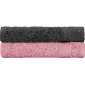 Badhanddoeken grijs - rozes-s% 100 katoen badhanddoek 2-deligs-sset van 2 badhanddoekens-skleur: grijs - roze