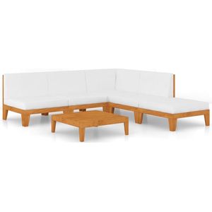 vidaXL - 6-delige - Loungeset - met - kussens - massief - acaciahout