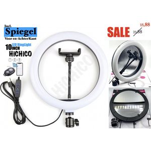 LED Ring Light 26Cm /10Inch Met Spiegel Zonder Stand - Selfie - lamp - Ringlamp - Tik tok - flitser - Make up light Bluetooth afstandsbediening -  HiCHiCO