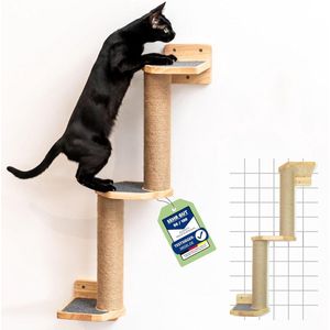 Klimwand voor katten - krabpaal en kattenmeubel - 3 opbouwopties - grijs - massief hout