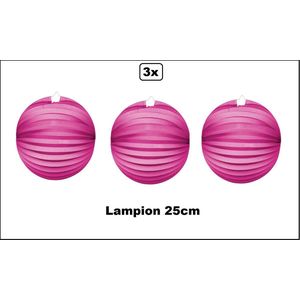 3x Lampion Pink 25cm - festival thema feest verjaardag party papier BBQ strand licht fun