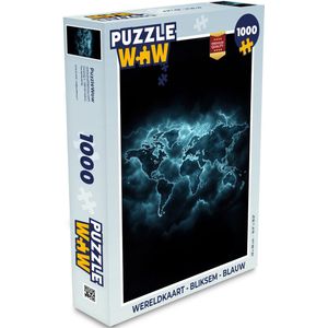 Puzzel Wereldkaart - Bliksem - Blauw - Legpuzzel - Puzzel 1000 stukjes volwassenen