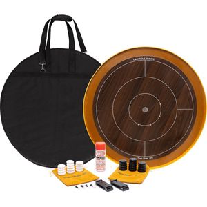 Crokinole Bordspel met 'Dark' Toernooibord en Discs - Inclusief Carrom Poeder en Draagtas - Officiële Afmeting - Geschikt voor Jong en Oud - Carrom Alternatief