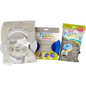 Potette Premium Reispotje - Kinderen - Biologisch Afbreekbare Wegwerpzakjes 30-Pack -Wit/Blauw