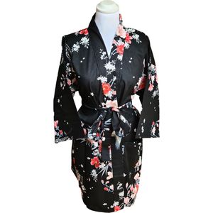 DongDong - Originele Japanse kimono kort - Katoen - Bloemen motief - L
