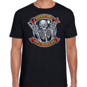 Halloween Halloween rock en roll skelet verkleed t-shirt zwart voor heren - Rock en roll skelet shirt / kleding / kostuum / horror outfit S