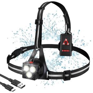 Hardlooplamp met veiligheidsindicatoren, USB-strips en 120 graden instelbare verlichtingshoek - ideaal voor hardlopen, sport, heren, joggen, wandelen, outdoor sporten Hardloop verlichting