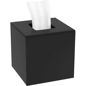 Vierkante cosmeticadoekendoos, 14 × 14 × 14 cm, acryl, tissuebox met magnetische afdekking voor eetkamer, badkamer, slaapkamer, auto, kantoor, mat zwart