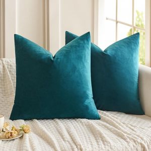 Set van 2 fluwelen kussenslopen, kussenovertrekken, decoratieve kussensloop, bankkussen, hoofdkussensloop, decoratieve overtrek voor slaapkamer en kantoor, 40 x 40 cm, turquoise