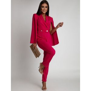 Lange jumpsuit Elegante stijl Fuchsia kleur Diepe V-hals Lange broekspijpen Gedetailleerde MAAT S/M lange mouwen Moderne snit Avondkleding Glamour Stijlvol design