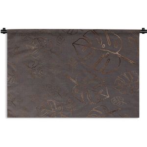 Wandkleed Luxe patroon - Luxe patroon van bronzen bladeren op een bruine achtergrond Wandkleed katoen 180x120 cm - Wandtapijt met foto XXL / Groot formaat!