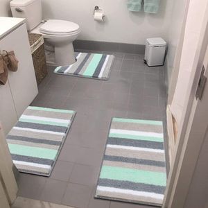 Zachte badmatten & badmatten set 3-delig microvezel antislip waterabsorberend badkamertapijt machinewasbaar badmat en toiletmat voor douche, bad en toilet (groen)