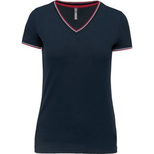 T-shirt Dames S Kariban V-hals Korte mouw Navy / Red / White 100% Katoen