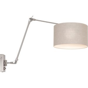 Wandlamp Prestige chic | 1-lichts | draaibaar en kantelbaar | goud/zwart | Ø 30 cm lampenkap | max hoogte 50 cm | E27 fitting | modern design | met draaidimmer | staal geborsteld / linnen grijs | woonkamer / slaapkamer