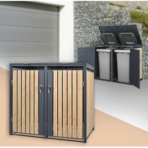 Vuilnisbakbox 240L - Weerbestendig en Afsluitbaar met Houten Look en Scharnierend Deksel