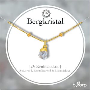 Bixorp Bergkristal Chakra Ketting - Goud Vergulden Roestvrij Staal - Ruwe Edelsteen Hanger - 36cm + 8cm verstelbaar