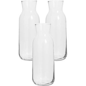 3x stuks karaffen/schenkkannen klein 0,7 liter van glas recht model met smalle hals - Waterkannen - Sapkannen