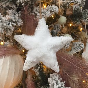 Dijk Natural Collections kersthanger Ster - kerstdecoratie - wit velvet - 2 stuks
