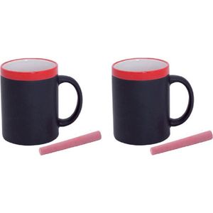 Krijtbord koffie mok - 10x stuks - rood - beschrijfbare beker - Koffiemok met eigen naam - Vaatwasser bestendig