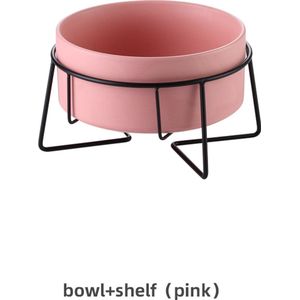 Voerbak - Keramiek - Kleine hond - Hond - Kat - Metaal frame – Roze