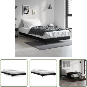 The Living Store Bedframe bewerkt hout zwart 100x200 cm - Slaapkamer Meubels - Houten Bed Frame - Tweepersoons Bed - Zwarte Bed Frame - Multiplex Lattenbodem