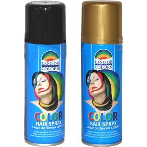 Goodmark haarverf/haarspray set van 2x flacons van 111 ml - Zwart en Goud - Carnaval verkleed spullen - Haar kleuren