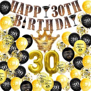 FeestmetJoep® 30 jaar verjaardag versiering & ballonnen - Goud & Zwart