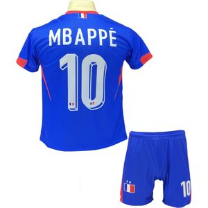 Kylian Mbappé - Frankrijk Thuis Tenue - voetbaltenue - Voetbalshirt + Broek Set - Blauw - Maat: 140